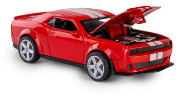 Dodge Challenger USA Car Model Red Diecast Pull-Back Function Pop The Hood