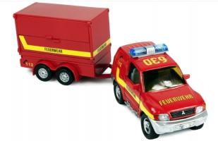 Mitsubishi Fire Brigade Feuerwehr Diecast Car Toy Red Pull Back Open Door 1:32