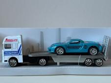 Car Tow Truck Transporter + Sport Car Blue Model Diecast Toy 1:64-1:87 Scale