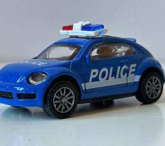 Porsche? Police Car Model Blue Diecast Toy Pull-Back Action 1:55 Scale