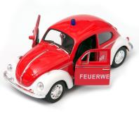 Volkswagen Beetle Germany Fire Brigade Car Model Diecast Red 1:34 Opening Door