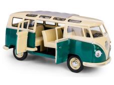 Volkswagen Bus 1962 Model Diecast Car Green Toy Open Door 1:24 Kinsmart 17 cm