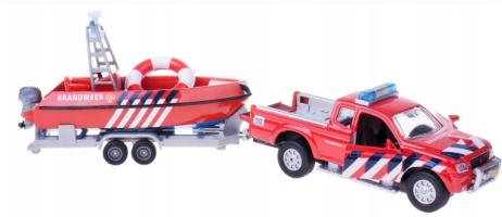 Mitsubishi Dutch Brandweer Fire Brigade with Pontoon Diecast Car Toy Pull Back