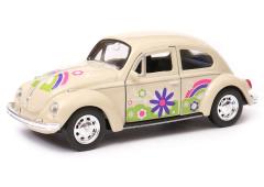 Volkswagen Beetle Peace Love Car Model Diecast Cream Toy 1:34-1:39 Welly