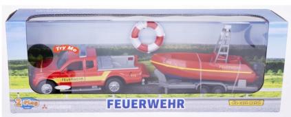 Mitsubishi Feuerwehr Germany Fire Brigade with Pontoon Diecast Car Toy Pull Back