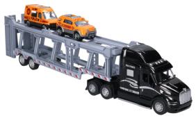 Transporter Lorry/Truck with 2 Cars Model Diecast Toy Pull Light/Sound Black/Red