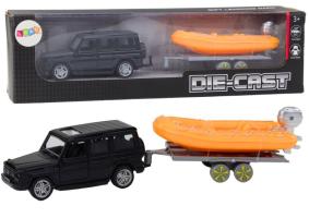 Mercedes Car with Trailer/Pontoon Model Diecast Pull Back 1:32-1:34 Scale