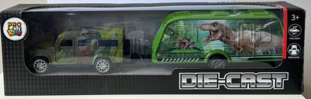 Land Rover Defender Car with Dinosaur Trailer Model Toy Diecast 1:32-1:34 Scale