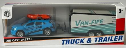Holiday Set Blue Car with Pontoon + Trailer Model Diecast Toy 1:55-1:64 Scale