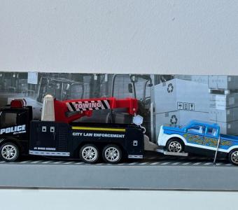 Truck Roadside Assistance Towing Police + Blue Car Model Diecast Toy 1:50-1:64