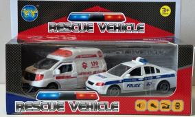 Set 2 Cars Ambulance Emergency 120 + Police Rescue Model Toy Function Try My
