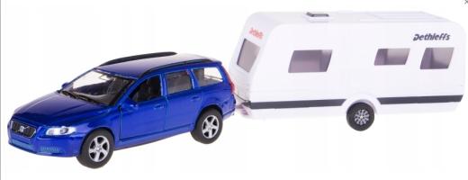 Volvo V70 with Trailer/Caravan Diecast Car Blue Pull Back 1:32-1:34 Scale