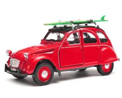 Citroen 2CV Serfing Classic French Car Model Red Diecast 1:34-1:39 Scale Welly