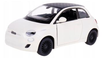 Fiat 500e Popular Italian Car Model Diecast White 1:28 Kinsmart Opening Doors