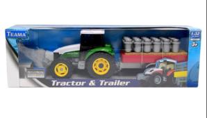 Tractor TP 800 & Trailer Model Diecast Toy Green Big Quality Teama 1:32