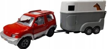 Mitsubishi Pajero with Trailer + Horses Diecast Car Toy Pull Back Open Door 1:32
