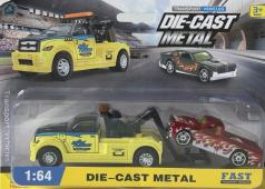 Lift Tow Car Roadside Rescue Transport + Red Car Model Diecast Toy 1:64 Scale