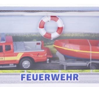 Mitsubishi Feuerwehr Germany Fire Brigade with Pontoon Diecast Car Toy Pull Back