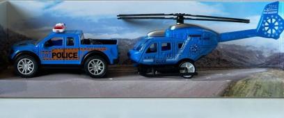 Police Set Car City Patrol + Blue Helicopter Model Diecast Toy 1:50-1:60 Scale