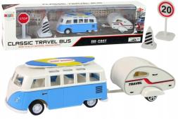 Little Classic Travel Bus with Camping Blue Diecast Pull Back