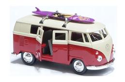 1963 Volkswagen T1 Bus with Surfing Car Model Toy Diecast Red 1:34-1:39 Welly