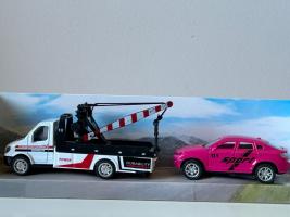 Lift Tow Truck Roadside Assistance + Pink Car Model Diecast Toy 1:50-1:60 Scale