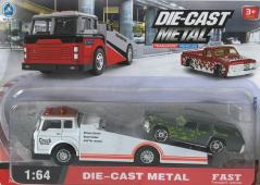 Lift Tow Truck Roadside Rescue Transport + Grey Car Model Diecast Toy 1:64 Scale