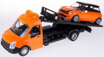 Flatbed Transport Tow Truck + Mini Cooper S Model Diecast 1:43 Scale Bburago