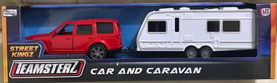 Land Rover Discovery Red with Caravan Model Toy Diecast 1:34-1:39 Scale Teamsterz