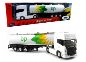 Scania V8 R730 Tank BP Oil Gas Swedish Truck Model Diecast White Toy 1:64 Welly