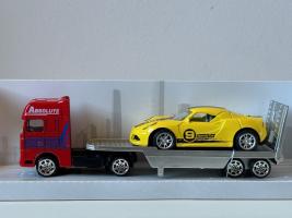Car Tow Truck Transporter + Sport Car Yellow Model Diecast Toy 1:64-1:87 Scale