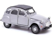 Citroen 2CV Classic French Car Model Silver Diecast 1:34-1:39 Scale Welly