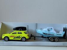 Holiday Set Car Yellow + Boat Trailer Model Diecast Toy 1:55-1:64 Scale