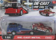 Lift Tow Truck Roadside Rescue Transport + Red Car Model Diecast Toy 1:64 Scale