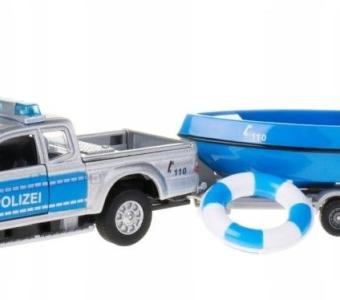 Car Police Mitsubishi + Trailer with Boat Model Diecast Light & Sound 1:32 Scale