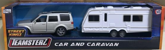 Land Rover Discovery Silver with Caravan Model Toy Diecast 1:34-1:39 Scale Teamsterz