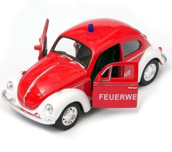 Volkswagen Beetle Germany Fire Brigade Car Model Diecast Red 1:34 Opening Door