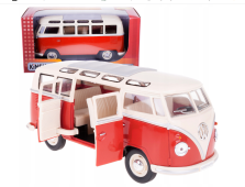 Volkswagen Bus 1962 Model Diecast Car Red Toy Open Door 1:24 Kinsmart 17 cm