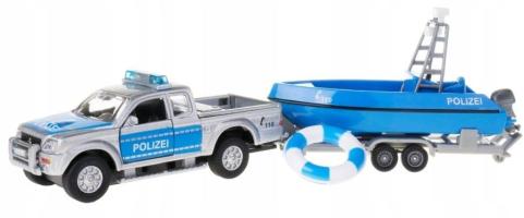 Car Police Mitsubishi + Trailer with Boat Model Diecast Light & Sound 1:32 Scale