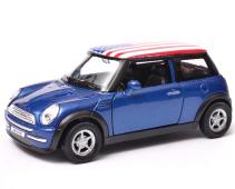 Mini Cooper with Flag American Car Model Toy Diecast 1:34-1:39 Scale Welly