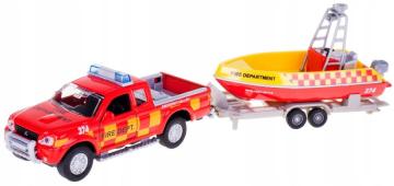 Car Fire Emergency + Trailer with Boat Model Diecast Light & Sound 1:32 Scale