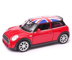 Mini Hatch with Flag British Car Model Toy Diecast Red 1:34-1:39 Scale Welly