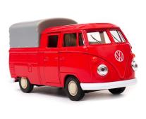 Volkswagen T1 Double Cabin German Car Model Red Diecast 1:34-1:39 Scale Welly