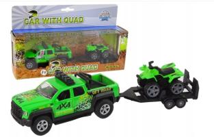 Car Jeep Off Road with Trailor and Quad Diecast Car Toy Green Pull Back