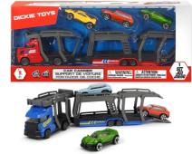 Blue Car Carrier Lorry/Truck +3 Cars Model Toy Diecast 1:64 Dickie Toys