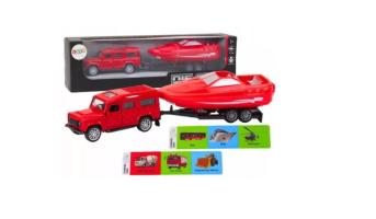 Mercedes Car with Trailer/Boat Model Diecast Pull Back 1:32-1:34 Scale