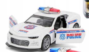 American Police Car Model Diecast Open Door Pull-Back Toy White 1:34