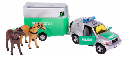 Mitsubishi Pajero Police Trailer Horses Diecast Car Toy Pull Back Open Door 1:32