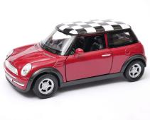 Mini Cooper Chessboard British Car Model Toy Diecast Red 1:34-1:39 Scale Welly