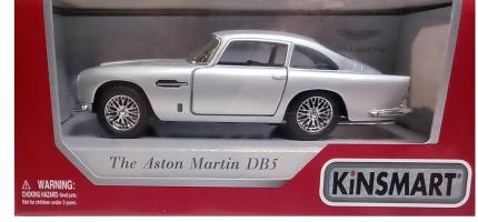 The Aston Martin British Car Model Diecast Silver Toy Open Doors 1:36 Kinsmart